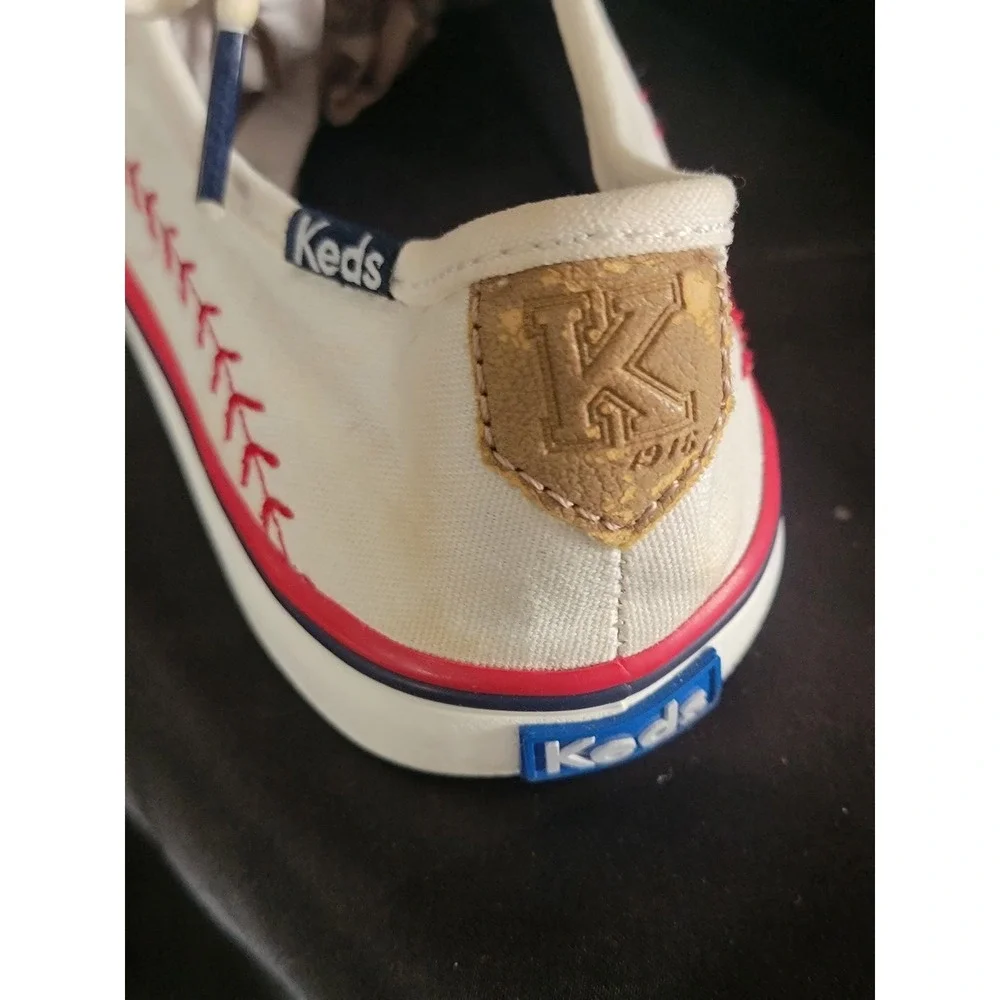 Keds Double Up Baseball Sneakers Off White Canvas Red Stitching Youth Size 2M